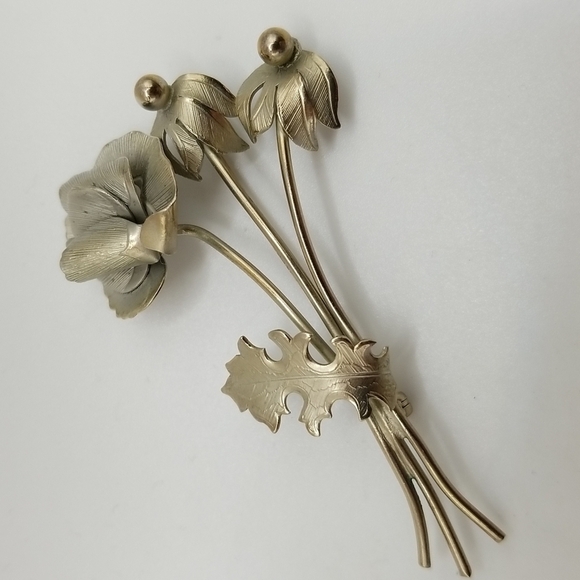 GioVanni Di Rocco Silver Tone Metal Wild Flower Pin Brooch Realistic Signed 70s - Picture 13 of 16